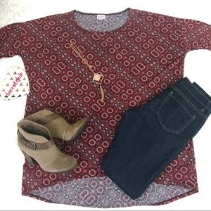 LuLaRoe Red print Irma Sz L Large